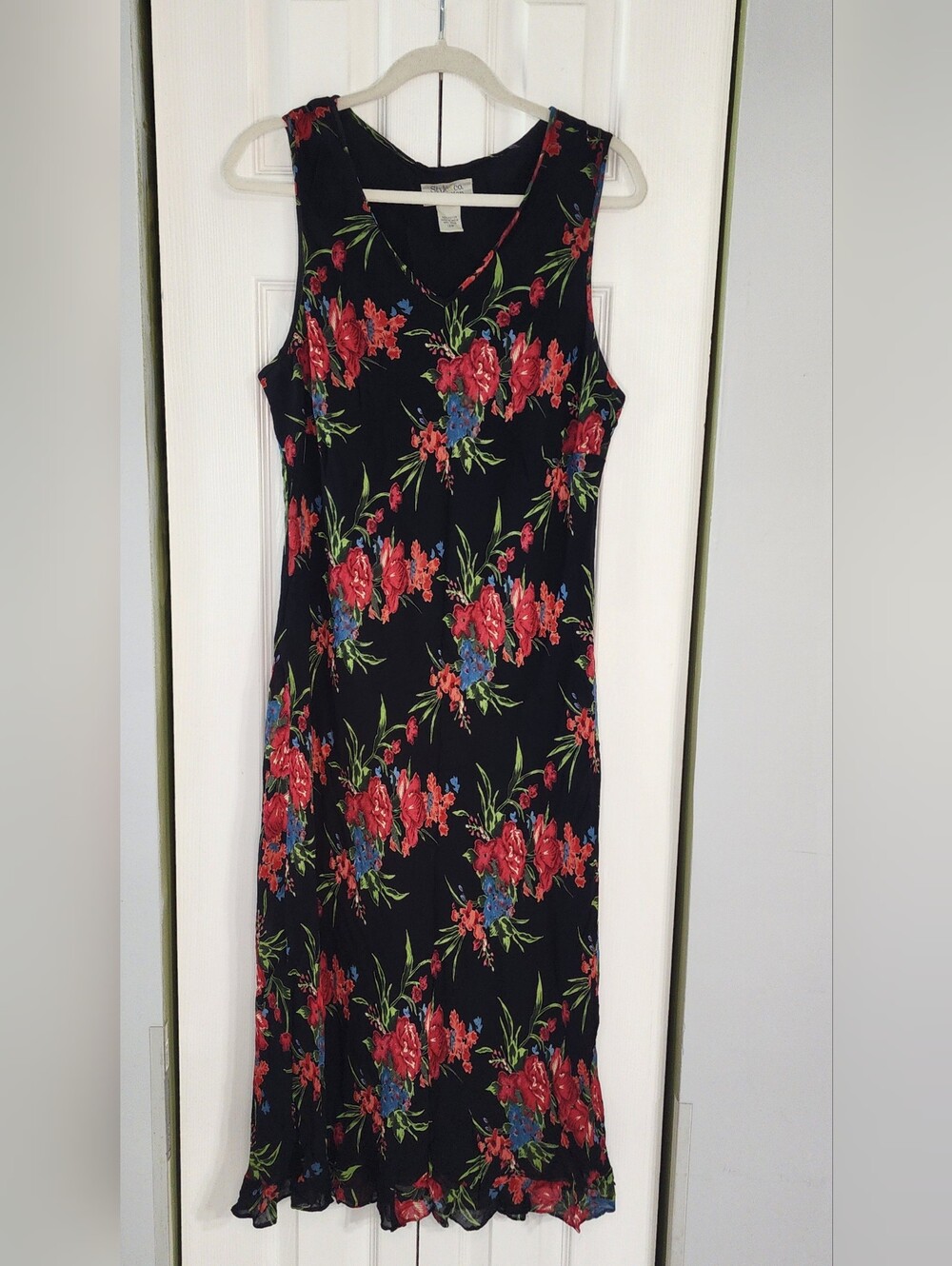 Style & Co. Black Maxi Dress with Red Floral Print and Blue Accents Size 18W